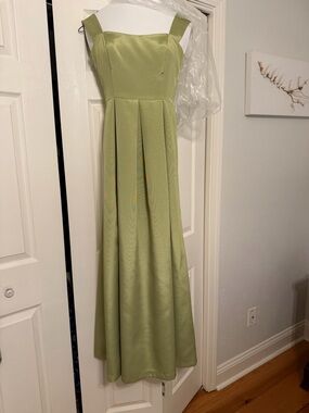 Satin A-Line Maxi Dress in Sage Green